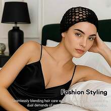 1pc New Cross-Border 2 In 1 Wrap Cap Bonnet, Hand-Knitted Thick Net Beanie - Multicolor - View 3