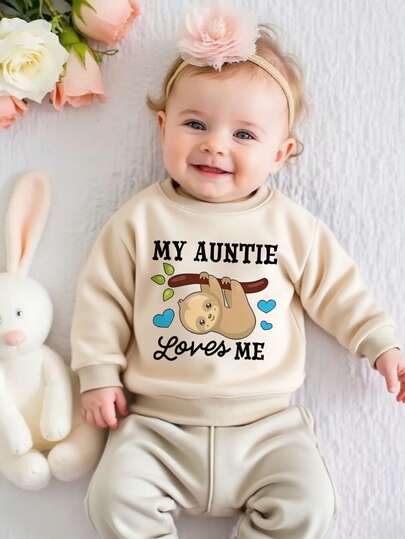 My Koala Auntie Loves Me, 1pc Girls Toddler Casual Printed Crew Neck Pullover Hoodie, Autumn/Winter Kids Clothing - Infant Baby Eye-Catching Hooded Sweatshirt Brings Joy And Happiness To Every Child!