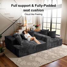 132'' U-Shape Modular Cloud Corduroy Sofa - Modern And Suitable For Living Room, Comfortable,Living Room Combination Sofa,No Assembly Needed,Popular Boneless Sectional Couch Loveseat Couch Vacuum-Sealed Compression Sofa - 深灰色 - 查看 6