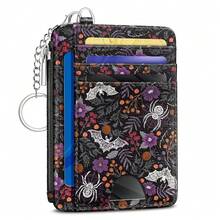 Goth Bat Spider Credit Card Holder Small Wallet Women, Gothic Slim RFID Blocking Wallet Woman Keychain With Zipper Coin Pocket, Front Pocket Thin Travel Card Case With ID Window Ladies Gifts{"Color_name":"Bat"} - 多色3 - 查看 1