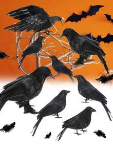 1 pièce Statue de corbeau en plumes d'Halloween, décoration de corbeau en mousse réaliste faite à la main, décoration d'intérieur et d'extérieur pour fête.