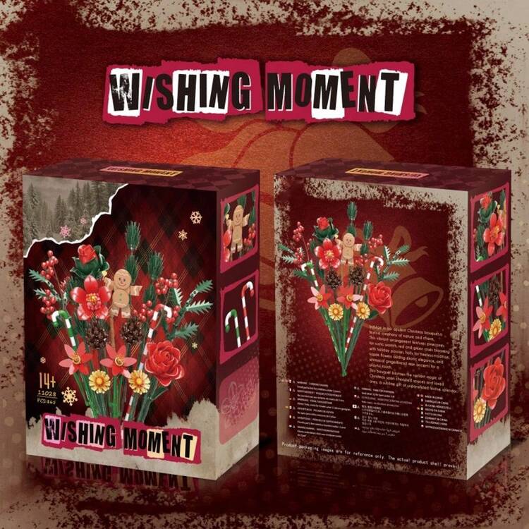 865pcs Christmas Flower Bouquet Building Blocks, Artificial Rose Flower Gothic Style Home Decor, DIY Assembly Toy, Christmas Holiday Gift, Creative Desktop Decoration, Ideal Gift For Friends And Loved Ones - Red - View 5