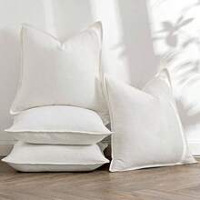Neutral Linen Pillow Covers Pack Of 4 Decorative Natural Solid Throw Pillow Covers Soft Accent Boho Farmhouse Couch Pillowcases Modern Home Decors Living Room Bed Sofa 18x18 Inch - 18 吋 x 18 吋(4 包)+ 奶油色 - 查看 3