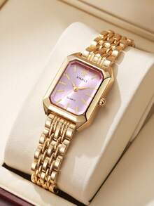 1pc Women's Elegant Quartz Wrist Watch, Steel Band Square Dial, Classic Luxury Style (No Watch Box Included) - Gold - View 10