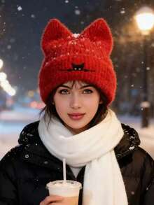 1 gorro de tricô feminino para o inverno, com design moderno de orelhas de urso fofinhas, forro térmico grosso e quente, ideal para uso diário, viagens, esqui e compras.