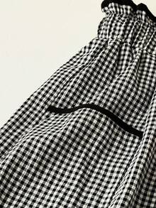 Women's Autumn Black & White Plaid High-Waisted Cargo-Detailed Casual Straight-Leg Trousers, Spring & Autumn Style Women's Pants - Multicolor - View 6