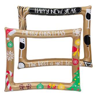 1pc PVC Creative Photo Frame, Reversible Square Design, Inflatable Christmas Photo Prop, Holiday Decor