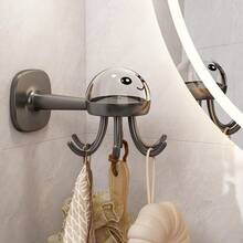 1pc Swivel Bathroom Hook, Multi-Functional Six-Claw Hook, No Need To Punch And Paste Plastic Cabinets, Retractable Kitchen Cutlery Storage Rack - 黑色 - 查看 8
