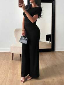 Vaiaye Women's 2-Piece Casual Elegant Solid Color Asymmetrical Hem Shaping Top, Suitable For Valentine's Day And Carnival, Paired With Solid Color Straight Pants, Suitable For Daily Wear, Holiday And Beach Vacation. - Black - View 7