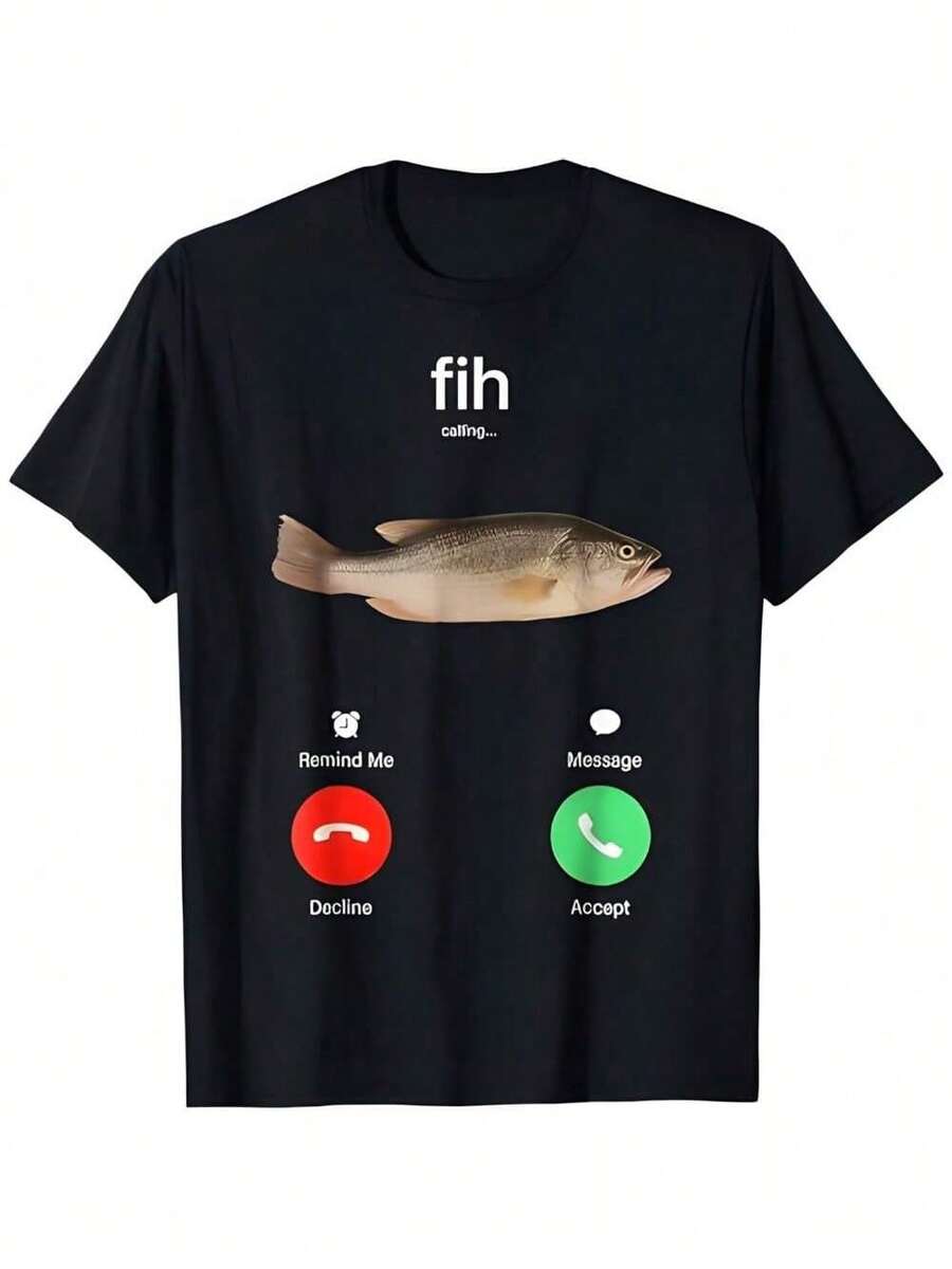 Calling Fish Graphic Humor Breathable Fabric Lightweight Slim Fit Essential To Wear In All Seasons - màu đen - Xem 1