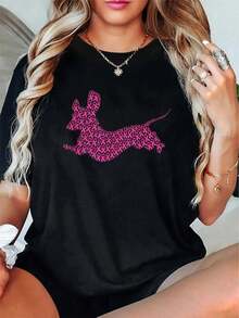 Camiseta unisex de 100% algodón para la conciencia del cáncer de mama con lazo rosa y perro dachshund sobreviviente para hombres, mujeres y niños, camiseta de manga corta impresa de otoño e invierno - Negro - Ver 6