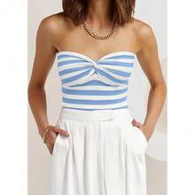 EFAN Womens Tube Tops Fall Fashion Summer Outfits 2025 Casual Beach Vacation Clothes Sweaters Strapless Sleeveless Tank Tops{"Size_name":"X-Small","Color_name":"StripedBlue"} - 藍色的 - 查看 7