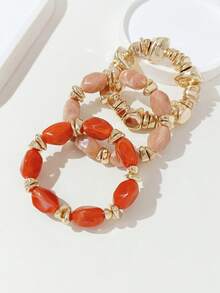 LADYCOCO 3 Peças Pulseira Vintage Grossa e Grossa de Contas Acrílicas Multicamadas, Pulseira Transformável com Lascas Douradas, Adequada para Mulheres, Casais, Festas, Uso Diário - Multicolorido 10 - Visão 3