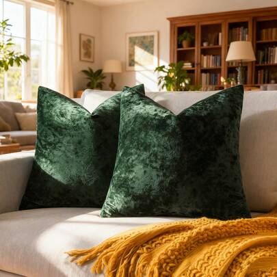 1pc Soft Velvet Dotted Textured Frosty Floral Solid Color Throw Pillow Cover, Suitable For Sofa, 18x18 Inches