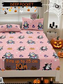 Bluey Halloween Digital Print Bedsheet,  Bedding, Mattress Protector, Bed Cover, Bed Linen, Comfortable Home Textile, Breathable Anti-Pilling Mattress Protector, Soft & Skin-Friendly, Vampire  Pattern, Cartoon Pattern Bed Cover - Multicolor - View 4