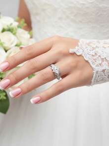 1 pieza Anillo de boda para mujer, 2.1g de plata esterlina 925, 1 quilate de moissanita, estilo bohemio y de palacio, regalo de compromiso, propuesta de matrimonio, aniversario, Día de San Valentín, incluye certificado de moissanita y elegante caja de regalo - Plateado - Ver 4