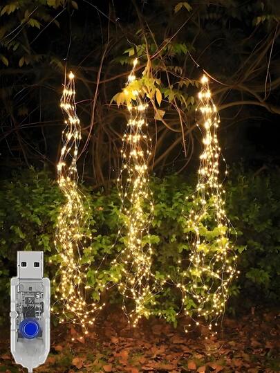 1pc USB 2M/6.56FT/400LEDS Waterfall Beam Light, Outdoor Light String,Solar Energy Fairy String Light, USB Fairy String Light, LED Firefly Light String, 8 Modes,Hanging Strings Of Lights, For Bedroom, Dorm, Patio, Party, Indoor, Wedding, Garden, Festival Decoration,400 LED Firefly Bunch Lights (Nestly Store)