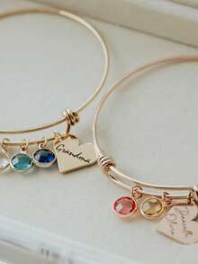 Braccialetto personalizzato con pietra di compleanno, braccialetto con ciondolo a forma di cuore personalizzato, braccialetto con ciondolo a forma di cuore e pietra di compleanno personalizzata, gioielli per mamma e nonna, regalo personalizzato, gioielli di compleanno personalizzati, regalo di compleanno, regalo in acciaio inossidabile, gioielli estivi, adatto come accessorio per damigelle, anniversario, regalo per la festa della mamma - Multicolore - Visualizzare 5