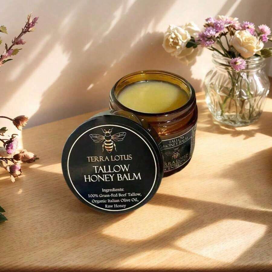 Organic Grass-Fed Beef Tallow Balm With Honey - Handmade Moisturizer Soft, Smooth, Radiant Skin
