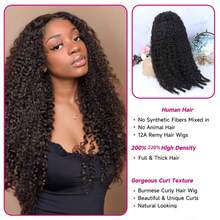 13x4 Burmese Curly Wig Human Hair 200 Density 13x4 Curly Lace Front Wigs Human Hair HD Transparent Lace Wig Pre Plucked Burmese Virgin Human Hair Wigs For Women 30 Inch - Natural Black - 查看 2