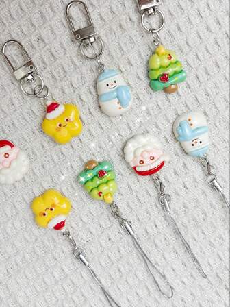 Accesorios de teléfono, colgante de llavero y bolsa con diseños navideños de Papá Noel, árbol de Navidad, renos y estrellas