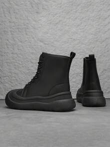 Black Boots For Women, High-Top Versatile Boots With Matte Finish, Warm All-Season Casual Workwear Boots, Zipper Closure, Plus Size