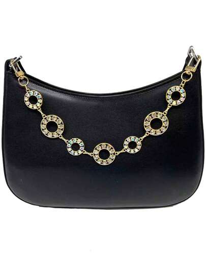 سلسلة حقيبة بشكل دونات متعددة الألوان، قابلة للتعديل قصيرة/طويلة، سلسلة حقيبة دائرية مرنة بتفصيل بسيط، سلسلة حقيبة مرصعة بالراين الذهبي/الفضي