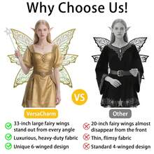 Large Fairy Wings Adult Women, 33"X25" Iridescent Glitter Butterfly Wings, Fairy Costume Set For Halloween Dress Up Party{"Color_name":"Gold"} - 金色 - 查看 3