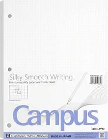 KOKUYO 5x5 Graph Paper, Loose Leaf Paper 8.25&#34;X11&#34;, 100 Sheets, Smooth Writing Surface, Bleed Resistant Filler Paper For Math, Engineering, Art Projects. Japan Import (WSG-NO-887G2)
