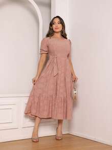 Women's Midi Dress Três Marias Laise Mesh Wedding Evening Formal And Night Elegant And Casual - 乾枯玫瑰色 - 查看 3