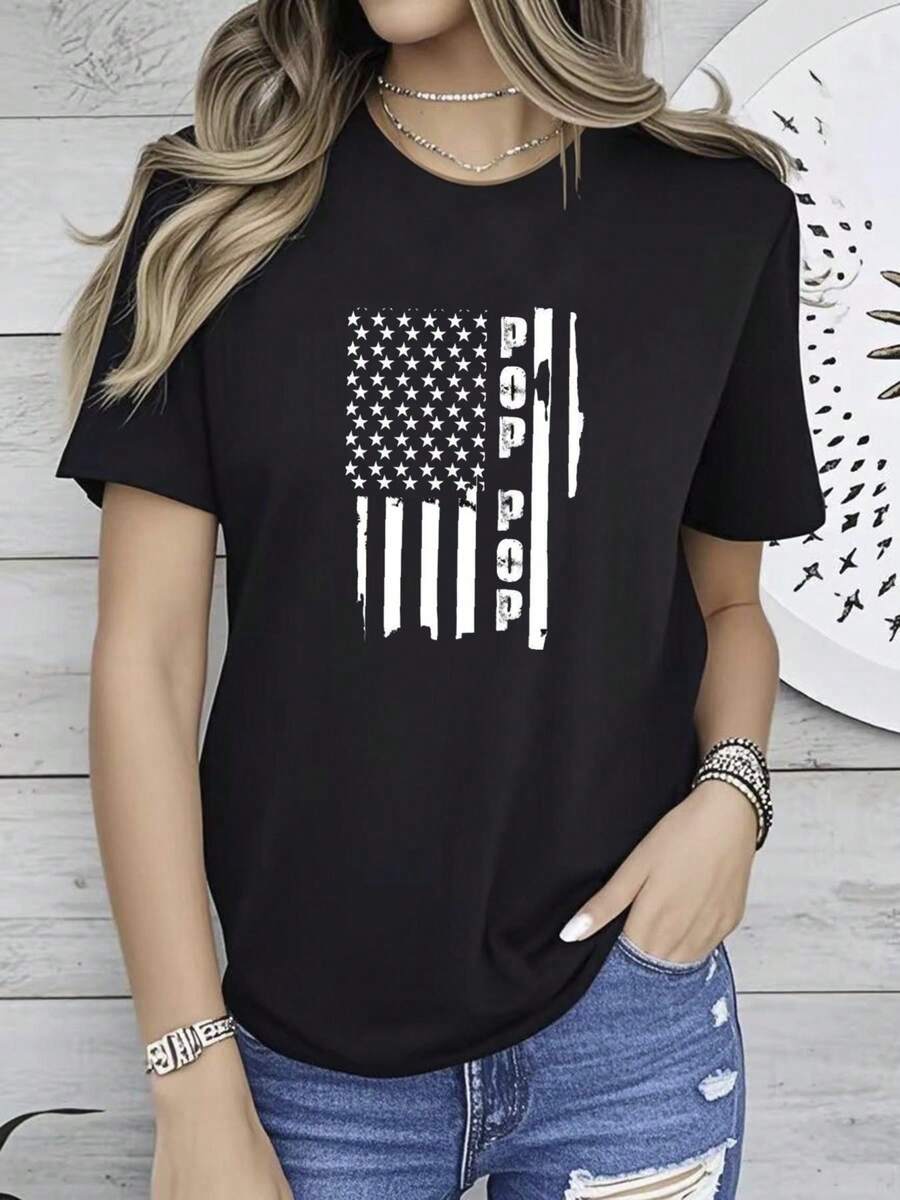 180g pure Cotton Pop Pop Shirt, Fathers Day Gift, Pop Pop Gift, Patriotic Shirt For Grandpa, Gift For Pop Pop, Pop Pop Birthday Shirt, Father's Day,Dad Gifts designer clothes Versatile streetwear women T-Shirt For Women Casual graphic Comfortable female - Negro - Ver 1