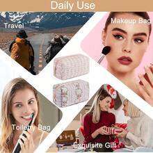 Makeup Bag Travel Cosmetic Bag For Women Girls, Zipper Make Up Pouch, Floral Flowers Toiletry Organizer Makeup, Portable Storage Bag, Cosmetic Travel Cloth Bag (Pink+Blue){"Color_name":"TwoPack:(Pink+Blue)"} - 兩件裝:(粉紅色+藍色) - 查看 7