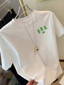 Women's Casual Brazilian Flag T-Shirt - Double Cotton Print - trắng - Xem 4
