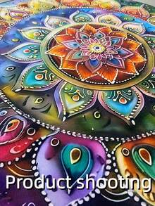 1 pieza Alfombra redonda de área con patrón bohemio vibrante, adecuada para dormitorio, decoración interior y exterior, felpudo decorativo, alfombra, decoración del hogar, alfombra de sala de estar, alfombra de dormitorio, alfombra lavable - Multicolor - Ver 9