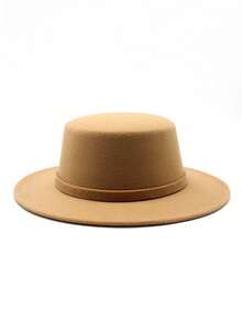 1pc Unisex Knitted Felt Hat, Solid Color, Retro Elegant British Style Flat Top Cap, Suitable For Parties, Outing, Daily Use In Autumn And Winter Witch