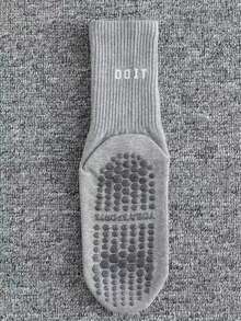 1 Paar rutschfeste, atmungsaktive Sport-Yoga-Socken mit Silikonbeschichtung, einfarbig mit Buchstaben-Motiv, knöchellang, geeignet für Zuhause, Fitnessstudio, Outdoor-Sport, Yoga, Tanz, Pilates, stoßabsorbierend