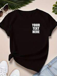 Women's Text Customized T-Shirt, Short Sleeve Round Neck Casual Tops , Women's Casual Sports T-Shirt