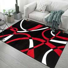 1pc Modern Geometric Area Rug, Black And Red Fashionable Home Decor Carpet, Abstract Art Pattern Floor Mat, Living Room Bedroom Rug, Entryway Doormat Christmas Decor Kitchen Rug