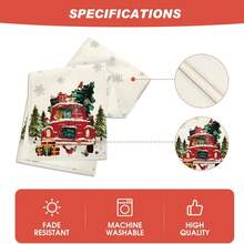 1pc Red Truck & Tree Design Christmas Table Runner, Suitable For Winter Kitchen, Dining Table Decor, Home Gathering Decoration