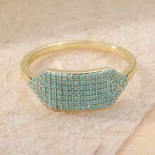 Cincin Tembaga Lebar Gaya Vintage dengan Inlay Turquoise Sintetis, Cincin Wanita Gaya Bohemian, Sempurna untuk Pemakaian Sehari-hari - Baby Blue - View 6