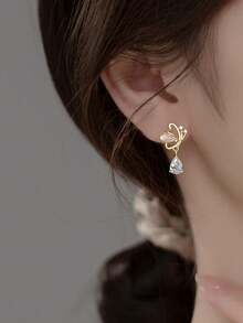 BALMORA 2 PCS S925 Sterling Silver Sweet Elegant Hollow Butterfly Water Droplet Zirconia Pendant Earrings For Women Valentine Day Gifts Daily Party Accessories