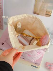 1 Piece Pink Bow Pattern Drawstring Cosmetics Pouch Foam Quilted Makeup Bag Stylish Skincare Storage Bag Retro Floral Print Drawstring Makeup Pouch Large Capacity Makeup Brushes Organizer Bag Lovely Cherry Print Tissue Paper Organizer Bag Girls'Accessories Storage Bag Drawstring Travel Toiletry Bag Dust Proof Storage Bag Portable Drawstring Closure Pouch Stationery Jewelry Organizer Bag Travel Pouch,Sundries Storage Bag - Multicolor - View 6