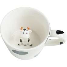 Cow Ceramic Cup Hidden 3D Animal Inside MugCute Cartoon Handmade Figurine Mugs Holiday And Birthday Cup For Coffee Milk Tea Lovers 12 OZ White Black - WhiteBlack - View 1