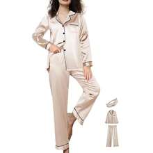 Womens 3Pcs Satin Pajamas Set Silk Pajama Sets XS-3XL Long Silky Pj Sets Nightwear Pjs Set Sleepwear Loungewear{"Color_name":"PaleChampagne","Size_name":"3X-Large"} - 多色25 - 查看 1