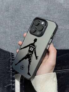 1pc Customizable Letter Name Phone Case, Football Element Pattern, Compatible With Samsung S24 Ultra/S25 Ultra And Compatible With IPhone 17 Pro Max/16 Pro/15/14 Plus/13 Pro/12 Pro Max/11/7P/XS/XR, Hard PC Material, Scratch-Resistant, Fingerprint-Proof, Suitable As Birthday, Anniversary Gift For Personal, Partner, Family, Friend, Couples, Sibling - Black - View 2