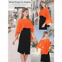 Baoqiya Women's Capelet Shawls And Wraps For Evening Dresses Soft Bridesmaid Shawl Chiffon Cape Wedding Cover Up{"Color_name":"Orange"} - 橘子 - 查看 3