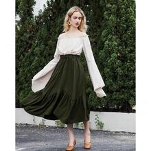 American  Women's Renaissance Pirate Skirt Medieval Long Flowy Maxi Skirt For Ren Faire Halloween Outfit With Pockets{"Color_name":"ArmyGreen","Size_name":"Medium"} - 軍綠色 - 查看 3
