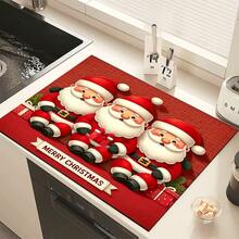 1 pezzo Tappetino asciugante per piatti natalizio con Babbo Natale, realizzato in poliestere antiscivolo e assorbente, tappetino multifunzione per piano di lavoro in cucina, adatto per macchina da caffè, lavatrice, dispenser d'acqua, comodino