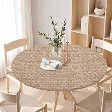 Water-Resistant Round Tablecloth With Elastic Edge For 40-44" Tables - Daily-beige Weave - View 4