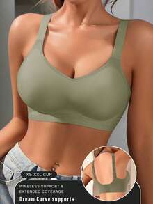 1pc Casual Comfy Green Wireless Seamless Women Bra, Simple Solid Color Bra Wireless - Green - View 6